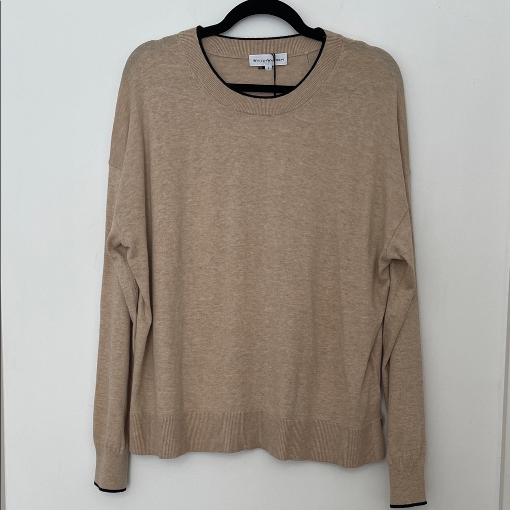 White + Warren Cotton Silk Trim Crewneck Sweater size Large NWT